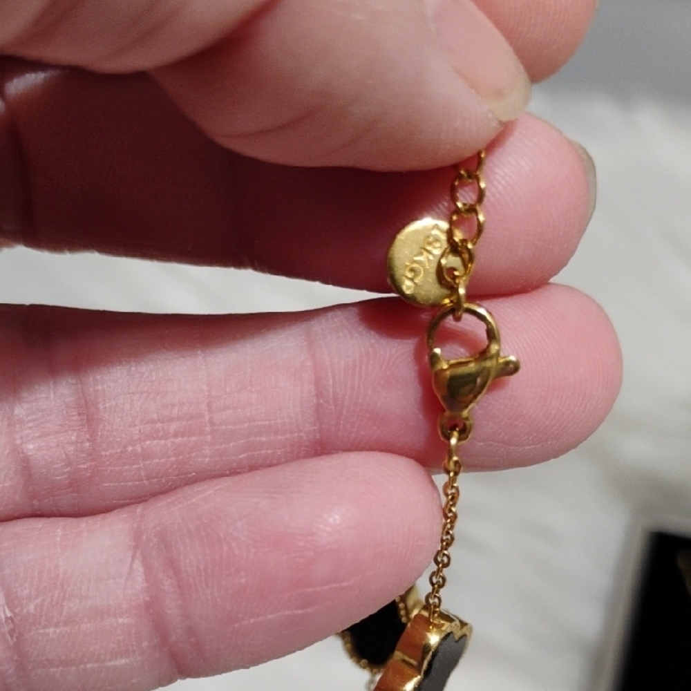 SALE!New 18kt Gold Plated Gold/Black 4 Leaf Clover Necklace Bracelet Earring Set - Picture 7 of 15